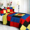 [Cozy camping] 3PC Vermicelli-Quilted Patchwork Quilt Set (Full/Queen Size)